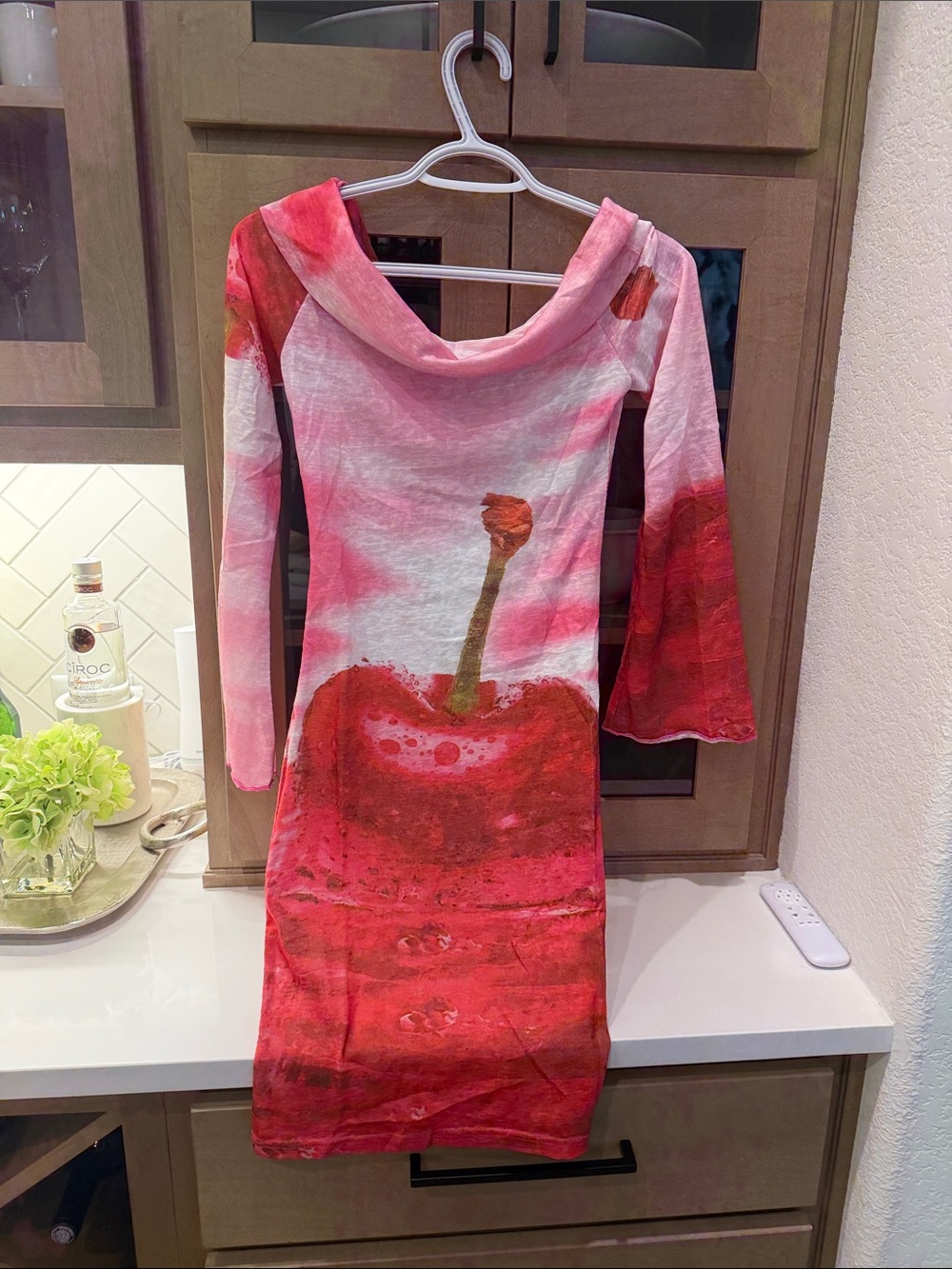 Fashion Nova Red Cherry-Print Long Sleeve Dress